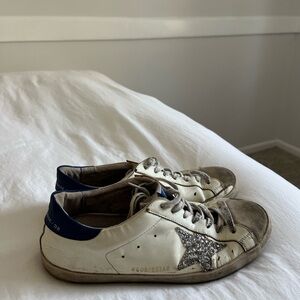 Golden Goose White Sneakers with Blue and Silver Accents